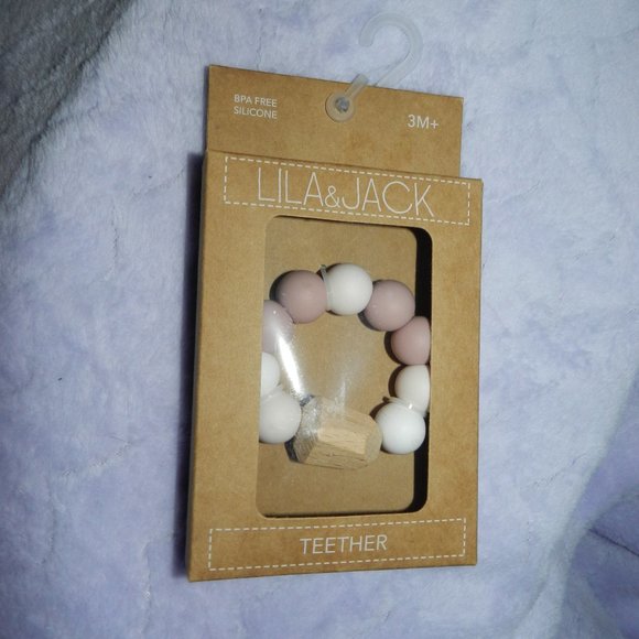 Lila & Jack 100% Food Grade & Beech Wood Silicone & Gem Baby Teether (Pink) NEW - Picture 6 of 10